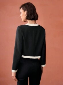 MOTF PREMIUM CONTRAST BINDING BUTTON PLACKET JACKET - Black and White - View 8