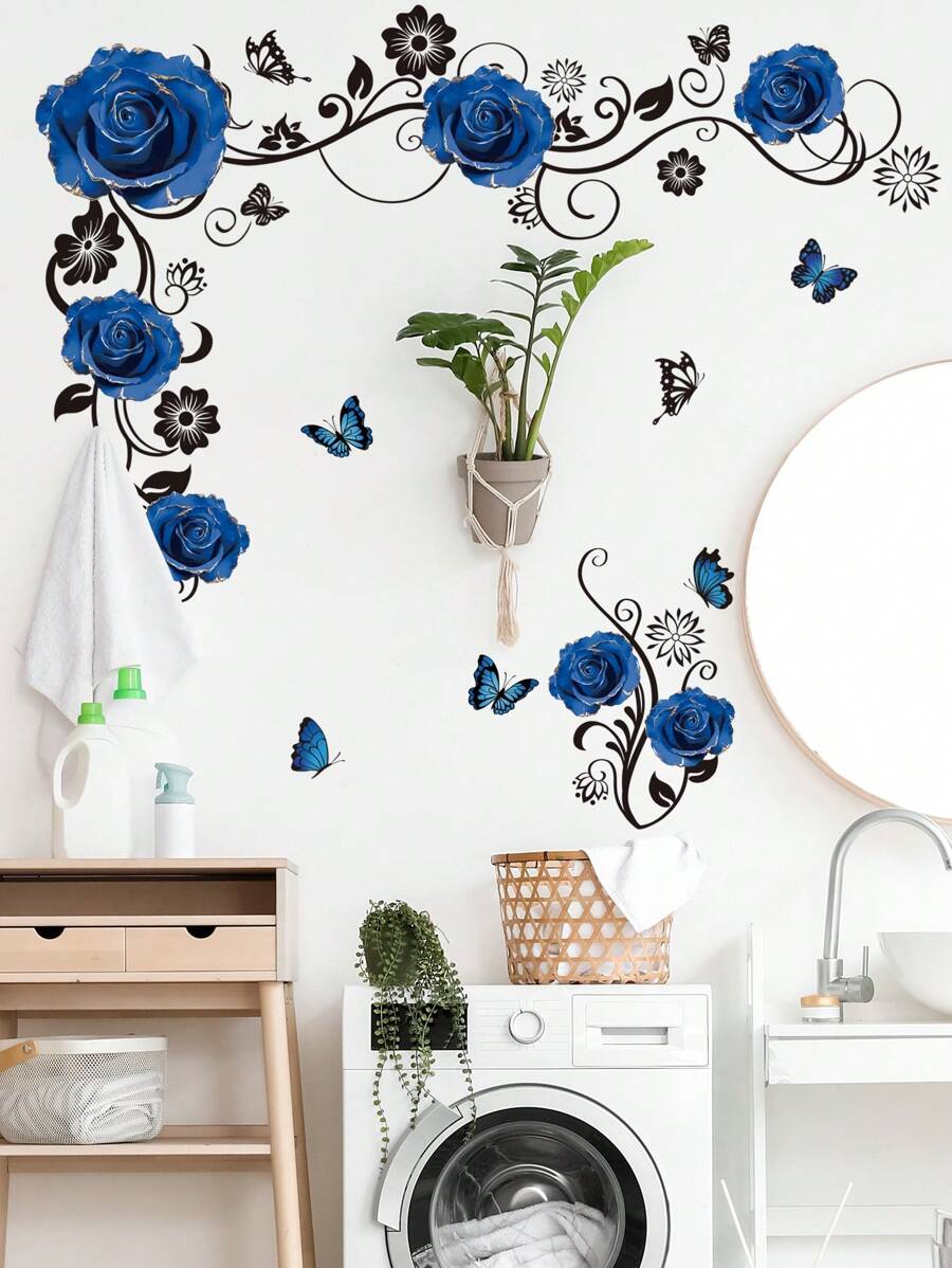 1pc Floral Pattern Wall Sticker, Self Adhesive Wall Art Sticker For ...