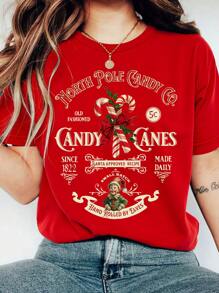SHEIN MOOSTA Dames Ronde Hals Korte Mouw Casual Letter Print T-shirt Voor Nieuwjaarskleding Grafische T-shirts Dames Tops
