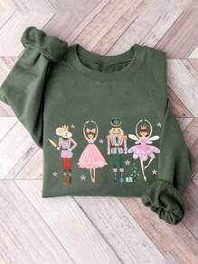 Flirla 可爱胡桃夹子圣诞卫衣，胡桃夹子卫衣，精美节日礼物，女士圣诞卫衣，秋季圣诞礼物套头衫 - 薄荷綠 - 查看 1