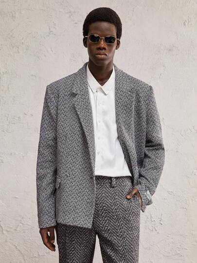 AKNOTIC Blazer informal de manga larga con cuello de solapa tejido, apropiado para otoño/invierno para hombres