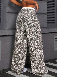 SHEIN ICON Women Denim Leopard Print Pants, Street Style, Casual, Y2K