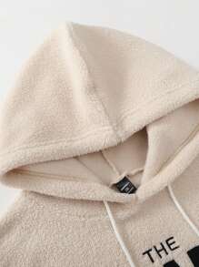 Manfinity Homme Men Plus Size Letter Patch Fleece Hooded Long Sleeve Sweatshirt