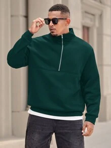Manfinity Homme Sweat-shirt décontracté pour homme grande taille, col montant, demi-zip, couleur unie, automne/hiver