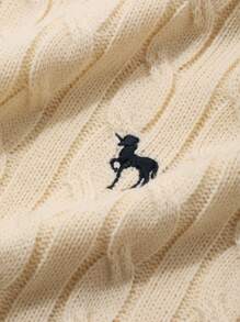 Dazy Plus 加大码宽松针织套头衫，拉链领，刺绣装饰，适合冬季、秋季女装 - 杏色 - 查看 4