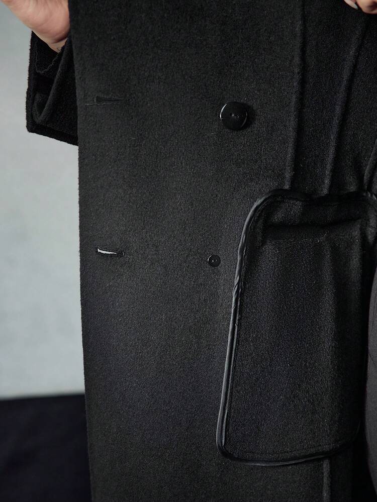 WOOL PEAK COLLAR CONTRAST STEREO FLOWER PEA OVERCOAT