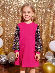 SHEIN Young Girl's And Young Girl's Elegant Patchwork Beaded Party Dress, Suitable For Autumn