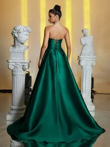 Glamrae 优雅奢华露肩领口手工制作仿珍珠褶皱连衣裙及地婚纱，新娘礼服，适合圣诞节