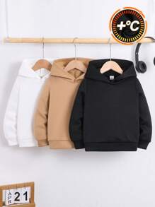 SHEIN 3件套男童休闲宽松舒适百搭卫衣，多功能，加厚保暖内衬，适合秋季、冬季及户外活动 - 彩色 - 查看 1