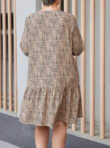 EMERY ROSE Vêtements d'hiver grande taille pour femmes Robes d'hiver Robe décontractée pour femmes col V, manches lanternes, volants à l'ourlet, imprimé tout-sur-tout