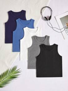 SHEIN 5 Pcs/Set Boys' Casual Solid Color Comfortable Sleeveless Vest Undergarment, Minimalist Style - Multicolor - View 8