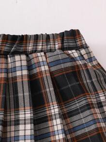 SHEIN Playful Pals 2 件套女童春秋新款卡通可爱 3D 熊开衫上衣 + 格子百褶裙，女宝宝装 - 藏蓝色 - 查看 4