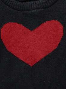 女婴灰色心形图案可爱休闲套头毛衣 2 件套 - 黑色 - 查看 5