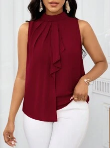 SHEIN Lady Women's Pink Ruffle Collar Off Shoulder Short Shirt For Summer - Burgundy - View 1