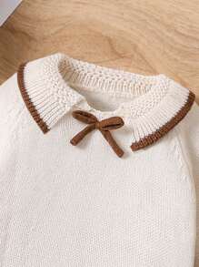 2pcs Young Girl Peter Pan Collar Cute Sweater Set, Acrylic Flare Pants Knitted Pullovers, Fit For Outdoor Casual Wear In Autumn/Winter