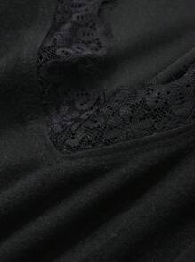 DAZY Women Casual Plain Color Lace Trim Mix Long Sleeve T-Shirt, Autumn/Winter