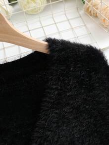 SHEIN LUNE Áo len cardigan dài tay đơn hàng ngày cổ chữ V cho nữ - màu đen - Xem 5