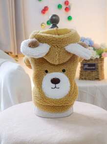 PETSIN 1 件宠物秋冬保暖毛绒熊形连帽衫宠物夹克 - 咖啡棕 - 查看 4