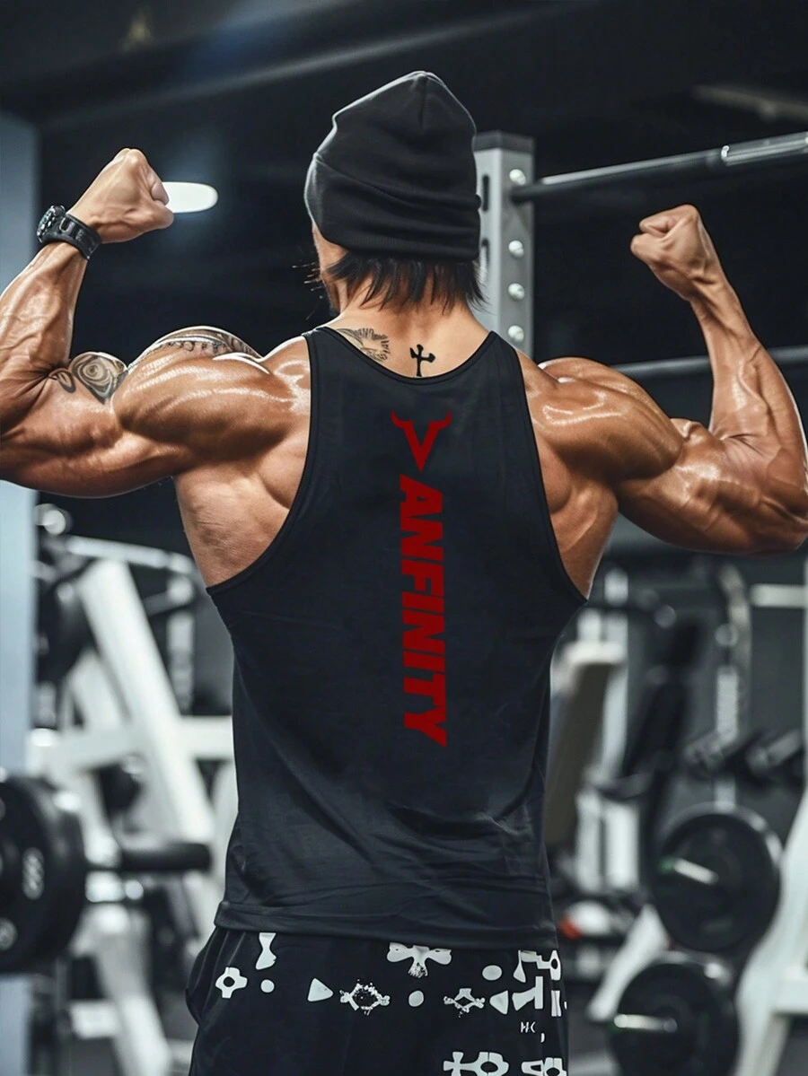 Manfinity Sport Corelite Áo ba lỗ thể thao lưng chữ Y in họa tiết Boyfriend dành cho nam, dùng khi tập gym - màu đen - Xem 1