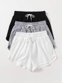 Muchica 3pcs Solid Drawstring Waist Shorts - Multicolor - View 6
