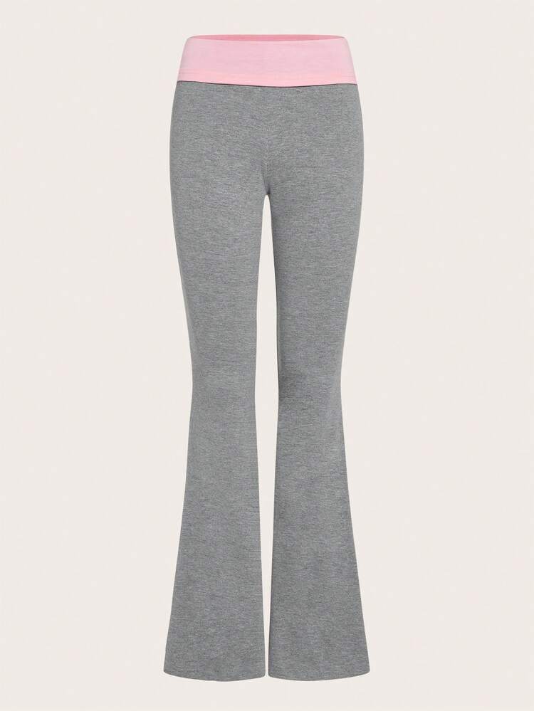SHEIN MOD 撞色喇叭褲 - 灰色 - 查看 2