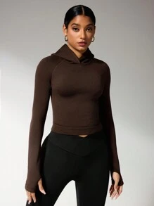 Women Solid Color Long Sleeve Simple Hoodie, Casual Daily Wear