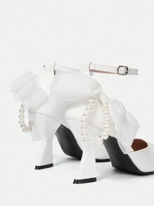 CUCCOO HITCHD 女士白色蝴蝶结高跟鞋，优雅适合通勤、约会、婚礼、办公室、派对和宴会 - 白色 - 查看 6