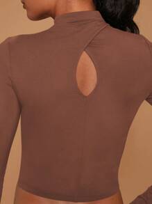 SHEIN Unity Top de manga larga con cruce en el cuello y aberturas, de jersey marrón para otoño
