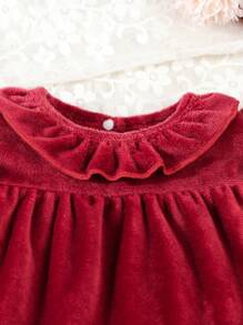 2 件套女婴休闲毛绒面料长裤和长袖舒适保暖家居服睡衣套装、圣诞装、秋装 - 紅色 - 查看 6