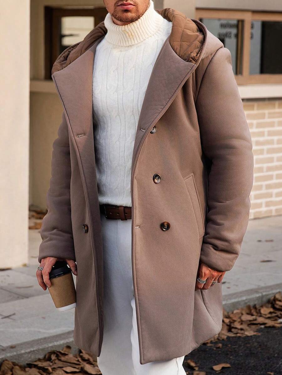 Manfinity VCAY 1 pezzo Cappotto casual aderente da uomo con cappuccio e cerniera sul davanti, manica lunga, adatto per l'autunno e l'inverno - Castano - Visualizzare 1