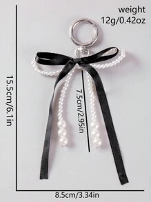 ROMWE Kawaii 2pcs/Set Gothic Style Black Lace Net + White Faux Pearl Bow Decor Keychain And Bag Charm Accessory Set, Fashionable Combo Fit For Sisters, Girlfriends And Friends, Ideal Gift Valentines