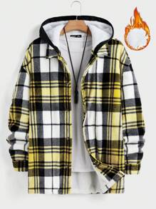 Manfinity VCAY Men's Woven Casual Fashionable Young Plaid Patchwork Loose Long Sleeve Hooded Zip-Up Jacket