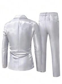 Manfinity AFTRDRK 男士金属泼墨印花领长袖夹克和裤子套装，正式派对/场合西装