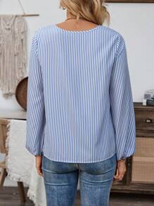 EMERY ROSE Áo sơ mi nữ dáng rộng, kẻ sọc, tay phồng, thích hợp mặc vào mùa thu. - Nhiều màu - Xem 2