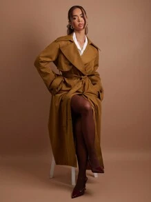 COSMINA 女式纯色前扣长袖口袋休闲风衣