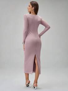 Chiquease Women Elegant Contrast Lace V-Neck Long Dress, Autumn Fall Cloth For Women