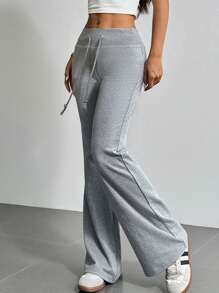 SHEIN EZwear Pantalones de chándal acampanados con cintura ajustable con cordón para actividades al aire libre en verano