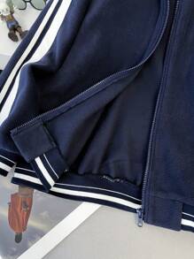 SHEIN Leap Crew 青少年男孩拼色立领字母印花拉链夹克外套，保暖内衬，适合秋冬季，运动休闲户外 - 灰色 - 查看 9