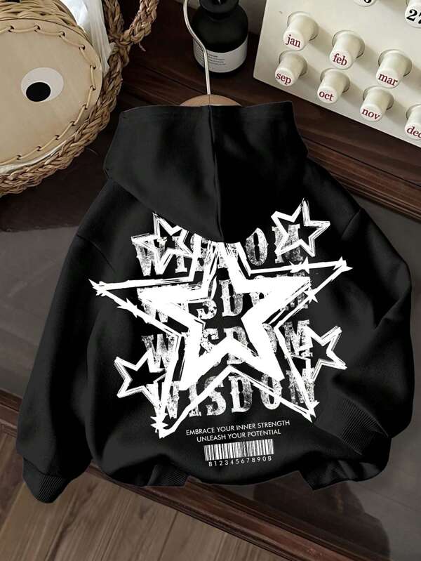 SHEIN ModeFlare Wear Baby Boy 5-Pointed Star Knit Soft Hoodie Sweatshirt, Casual & Thickened, Suitable For Autumn