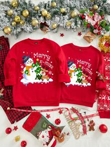 Manfinity Homme Sudadera slim fit de cuello redondo con estampado de muñeco de nieve de Navidad en estilo vintage casual para hombres, regalo - Rojo - Ver 1