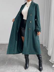 Chiquease Women Stand Collar Straight Ribbed Windbreaker Jacket, Autumn - Green - View 3