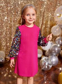 SHEIN Young Girl's And Young Girl's Elegant Patchwork Beaded Party Dress, Suitable For Autumn
