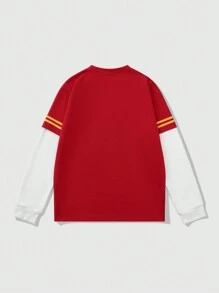 ROMWE MEN Street Life Camiseta casual de manga larga con cuello redondo y estampado gráfico para fitness y deportes para hombres - Rojo - Ver 2