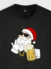 Manfinity Homme Áo thun nam cổ tròn thiết kế hình ông già Noel bia Giáng sinh màu đen đơn giản - màu đen - Xem 4