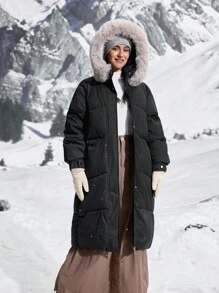 In My Nature 2024 New Women Loose Long Jacket, Thick & Padded Coat, Knee-Length, Korean Style, Winter - Black - View 9