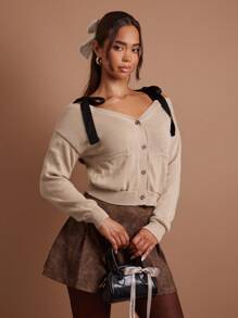 COSMINA Women's Apricot Tie-Front Cardigan, Autumn/Winter - Apricot - View 1