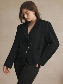 BizChic Áo khoác Blazer công sở thanh lịch cho nữ có nút cài xiên - màu đen - Xem 5