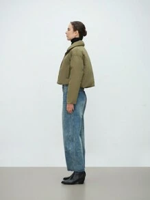 Aalyst Abrigo corto casual de mujer con hombros caídos, unicolor, acolchado, para ropa de invierno