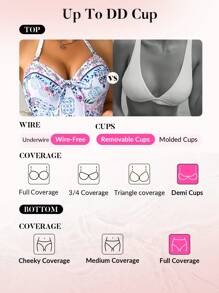 Swim DD+ PUSH UP TUMMY CONTROL 花卉印花露背系带度假连体泳衣 - 黑與白 - 查看 4