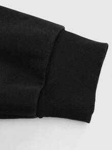 Manfinity Homme Men's Floral Print Long Sleeve Drawstring Hoodie Sweatshirt, Autumn Black Graphic Hoodie, For Friends, Husband, Boyfriend Gifts - Black - View 3